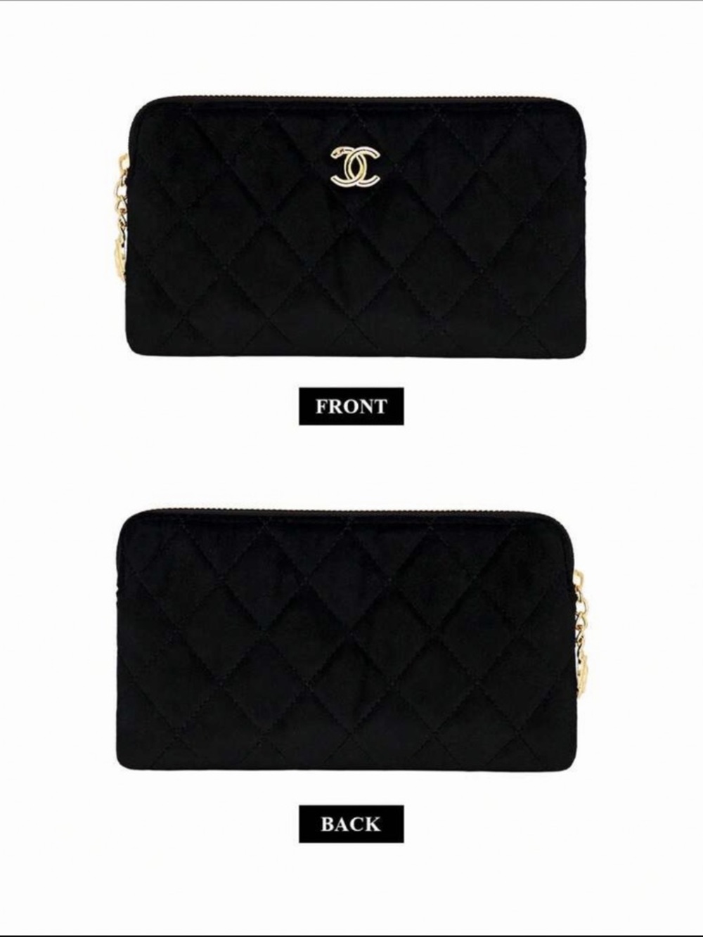 CHANEL Makeup Black Quilted Velvet Zip-Around Clutch with Gold CC Charm - Picture 5 of 9